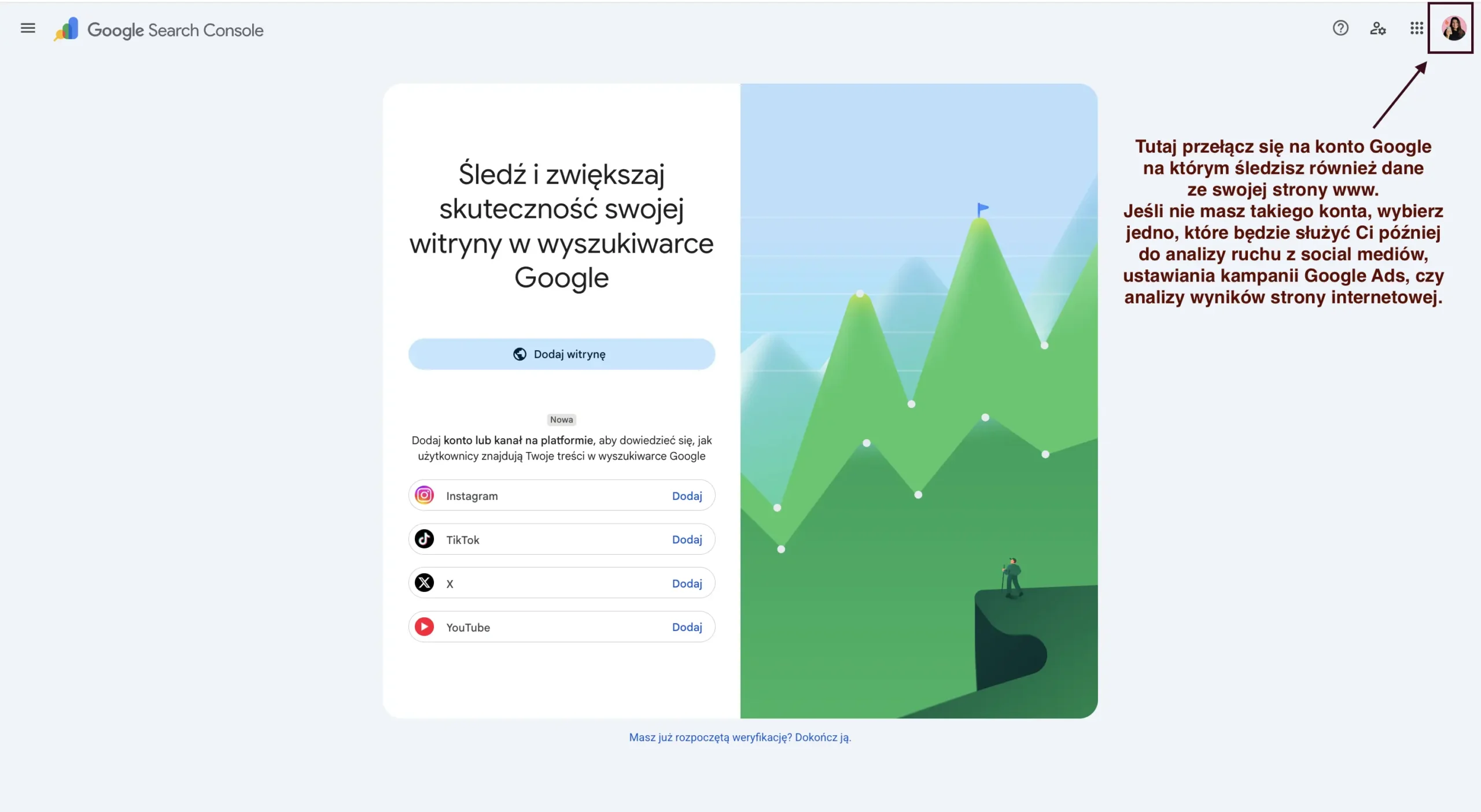 Logowanie do panelu Google Search Console