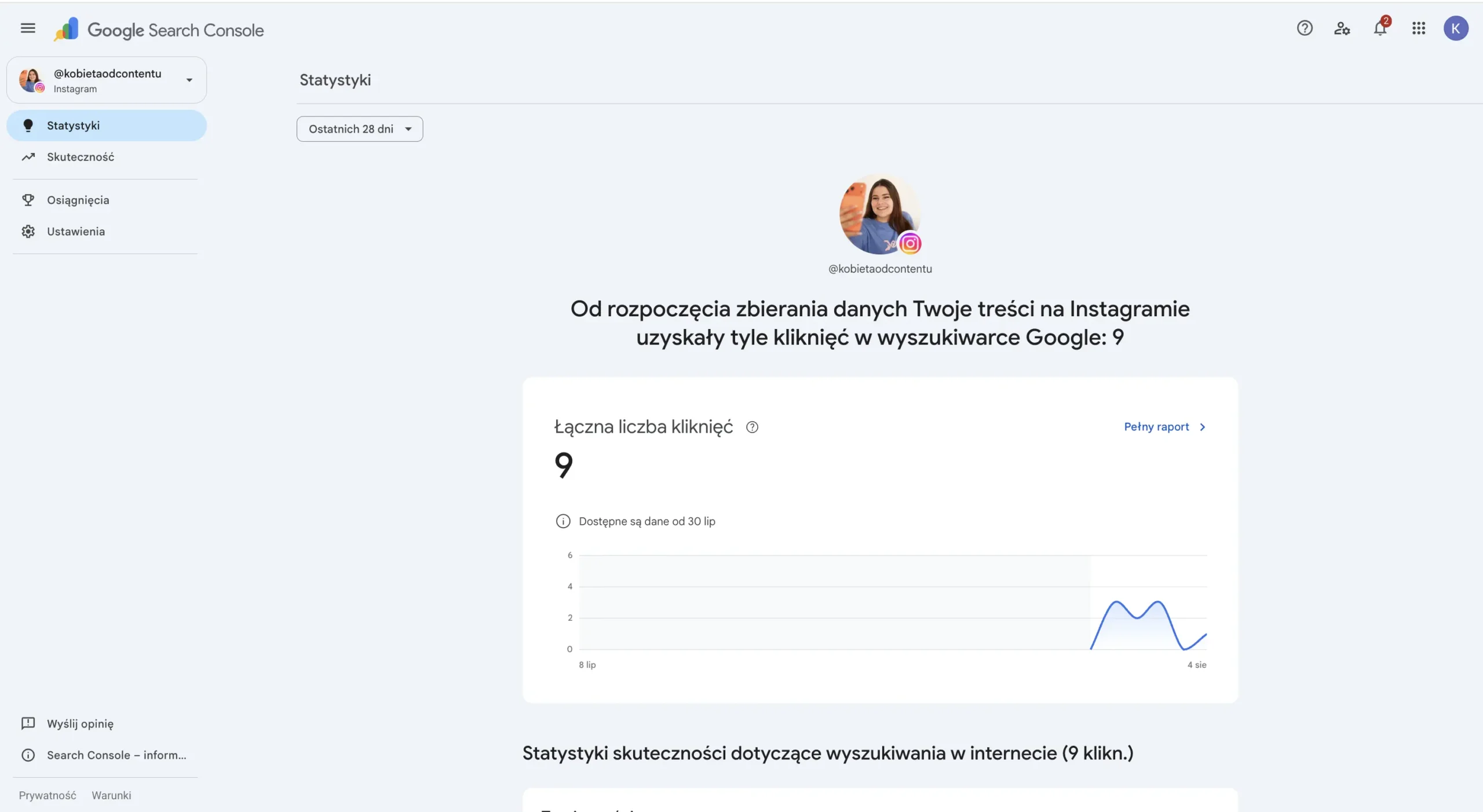 Zbieranie danych z Instagrama do Google Search Console - 48h